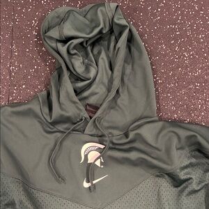 Nike Dark Green Hoodie with Michigan St. Spartan Emblem. Jersey material.